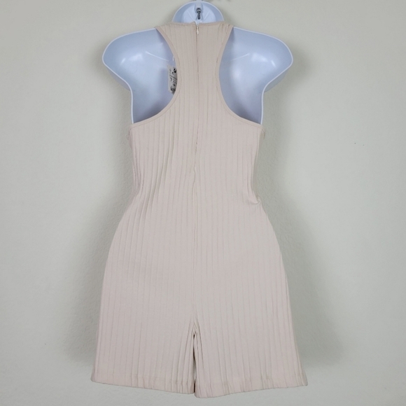 Zara Racerback Ribbed Knit Oatmeal Cream Colored Sleeveless Romper Cat Suit - Picture 3 of 10